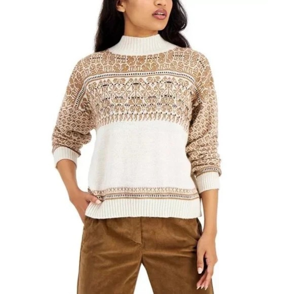 Weekend MaxMara Cream and Brown Turtleneck Sweater